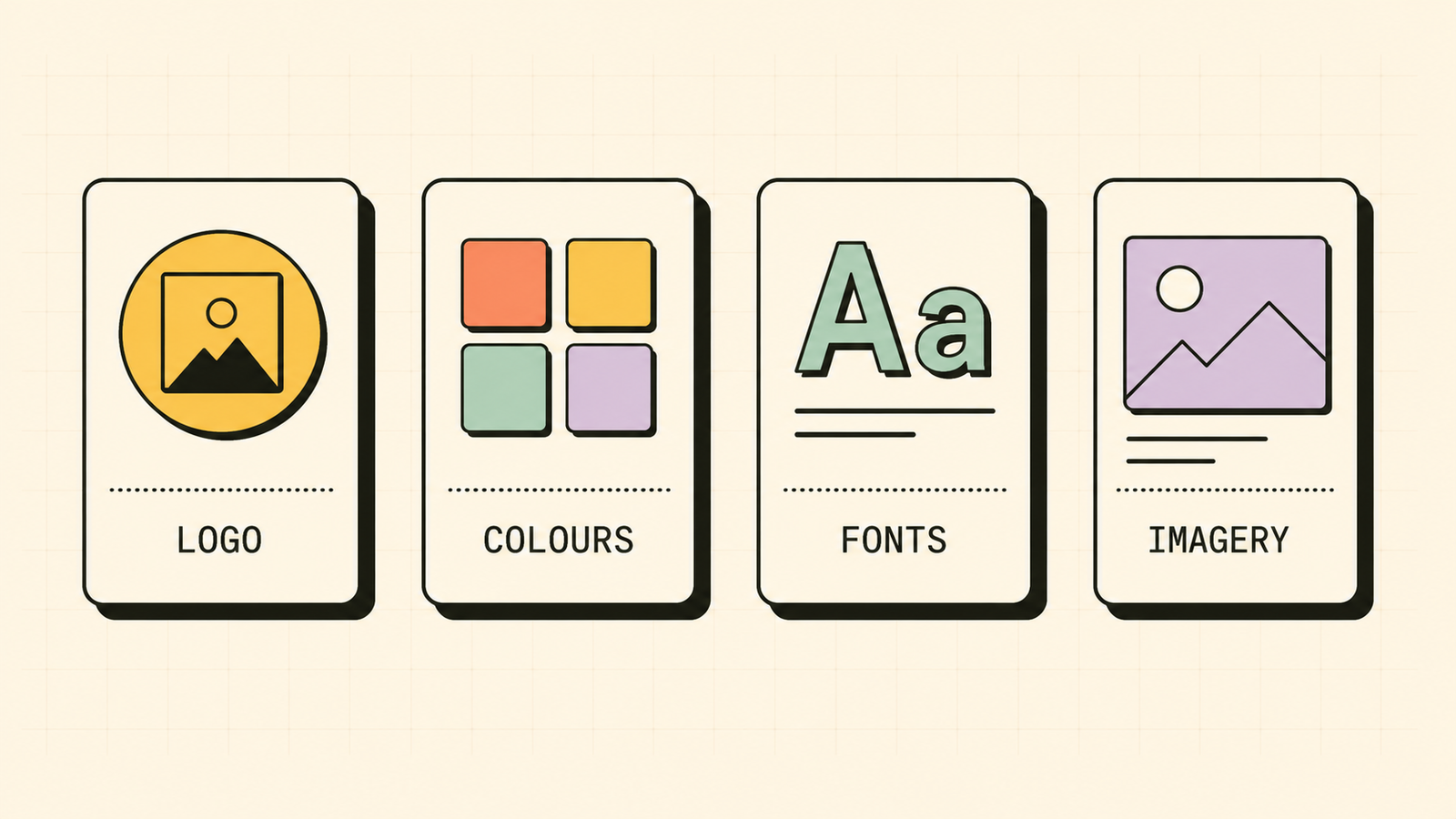 Visual identity elements like logo colours fonts and imagery