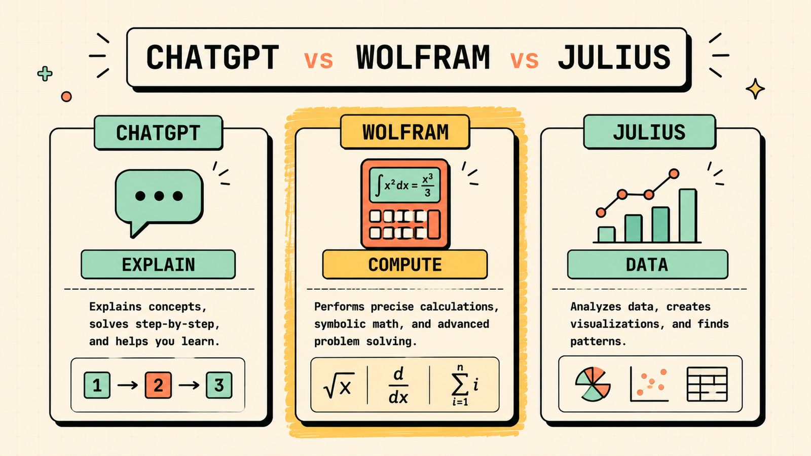 ChatGPT vs Wolfram Alpha vs Julius AI comparison