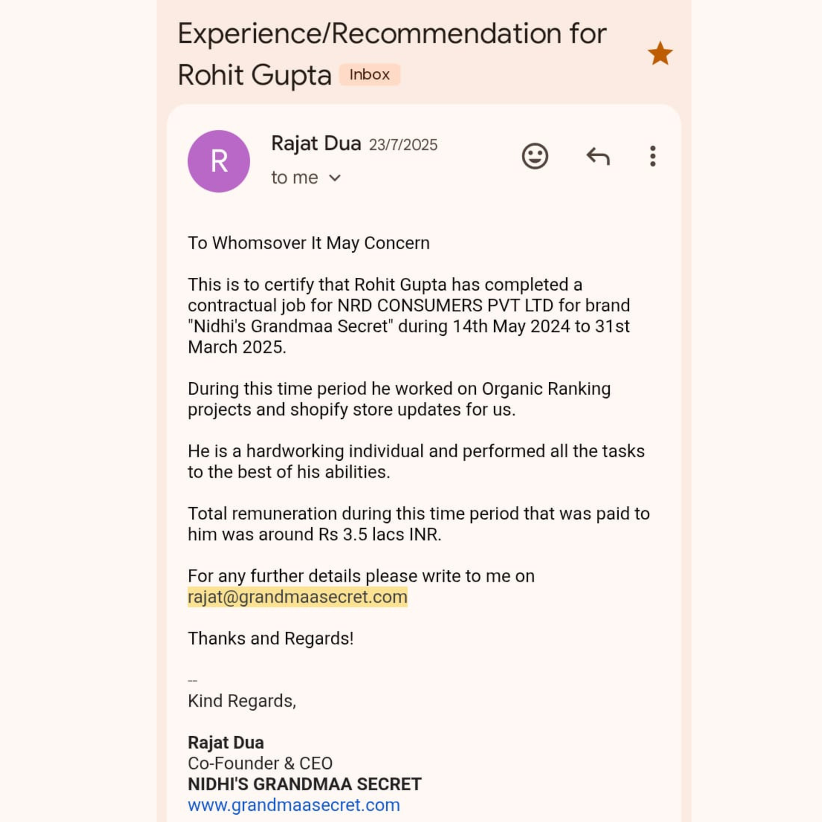 Review from Rajat Dua of Grandmaa's Secret